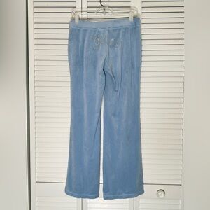 Juicy Couture Velour Spellout Track Pants Size M Light Blue Rhinestone Y2K Bling